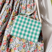 Girls green plaid small square bag childrens diagonal small bag plaid mini bag 22 new