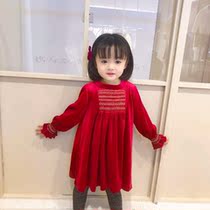 Girls gold dress red velvet dress for childrens red dress Christmas New Year