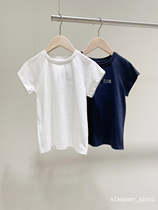 I LOVE Cherry T Girls Little Cherry Embroidered Solid Color T-Shirt Childrens Navy Blue Embroidered Top 22 Spring Summer