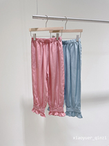 Girls two-color ruffled cropped trousers Childrens Tencel linen bud trousers Summer casual trousers 22 new