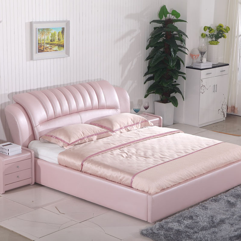 Genuine leather bed Italian style light extravagant master bedroom with modern simplicity 1 8 m Double beds Wedding bed Soft bunk beds 1 5 large bed containing bed