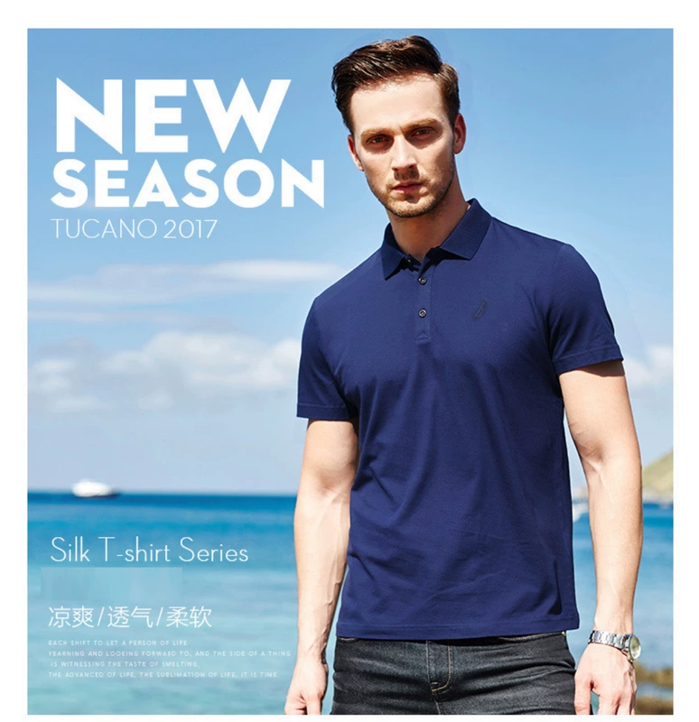 NAUTICA Thanh niên cotton Bắc Âu giản dị nam ngắn tay ve áo trung niên kinh doanh áo polo màu rắn Paul áo phông polo