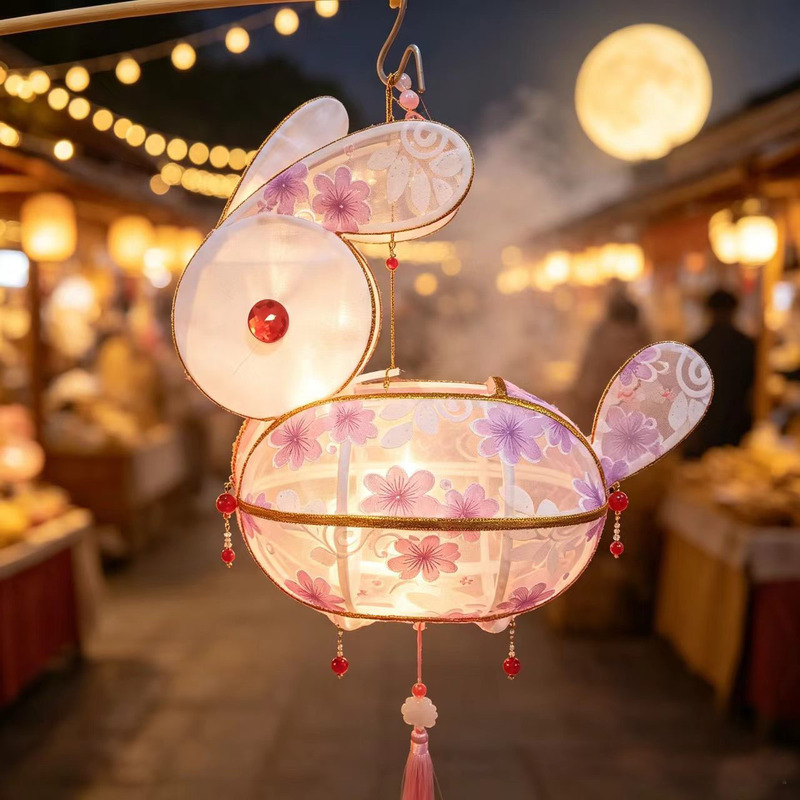 Hong Kong Big Rabbit Lantern Mid-Autumn Festival Glowing Mid-Autumn Festival Lantern Lace Fabric Rabbit Handicraft Palace Lantern Finished Product Hong Kong Big Rabbit Lantern Mid-Autumn Festival Glowing Mid-Autumn Festival Lantern Lace Fabric Rabbit Handicraft Palace Lantern Finished Product