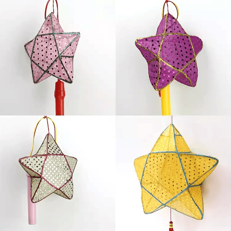 Mid-Autumn Festival Traditional Handmade Round Dot Five-Pointed Star with Light Stick Glowing Creative Lantern Glass Paper Star