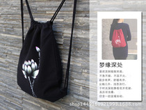 Chinese style backpack hand-painted Lotus orchid cloth bag musical instrument training class bag literary retro characteristic bag