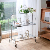Medieval trolley foldable mobile net red ins dining car glass transparent side designer shelf coffee table