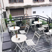 Net red milk tea shop chair Nordic dining table and chair combination simple modern iron back balcony outdoor chair foldable
