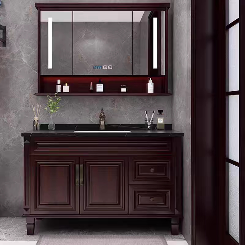 American Oak Integrated Ceramic Basin/Slate/Hot Bending/Washbasin Bathroom Floor Cabinet Bathroom Smart Mirror