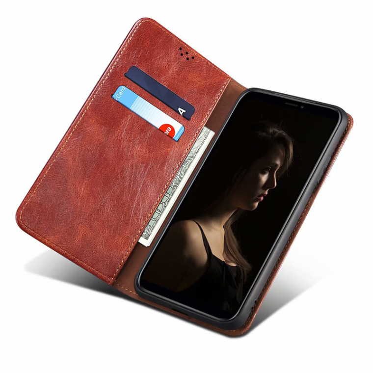 Business Wallets Folio Flip Crazy Horse Synthetic Leather Card Holder Folding Stand Note 12, Note 12 Pro, Note 12 Pro+ Phone