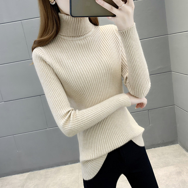 Turtleneck sweater women's autumn and winter new style 2023 foreign style slim tight inner layer thickened black knitted bottoming sweater for women winter