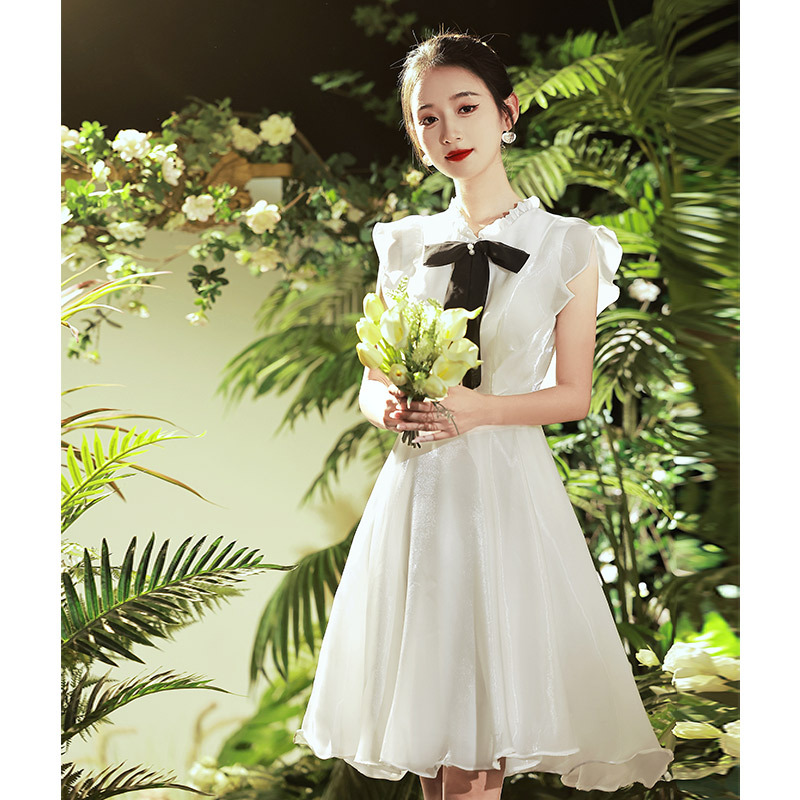 White Adult Ceremony Dress Student Graduation High-End Chorus Recitation Certificate Registration Small Evening Dress Female Banquet