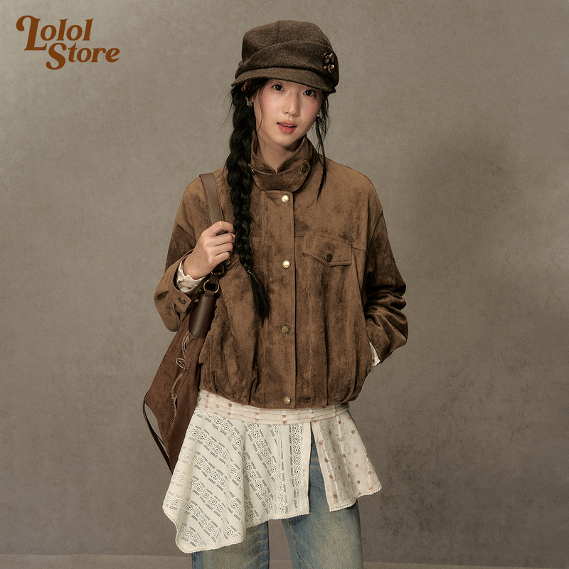 Lolol'Sunset Photo' American Retro Leather Jacket for Women, Petite, High-End, Biker Short Jacket