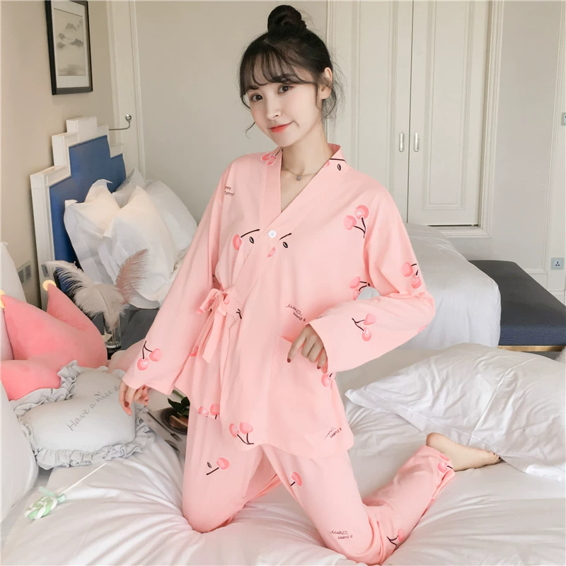 Bộ đồ ngủ kimono nữ mùa thu cotton dài tay 2020 mùa xuân và mùa thu mới phong cách Nhật Bản có thể mặc bên ngoài mùa thu phục vụ nhà nữ mùa đông size lớn - Giống cái