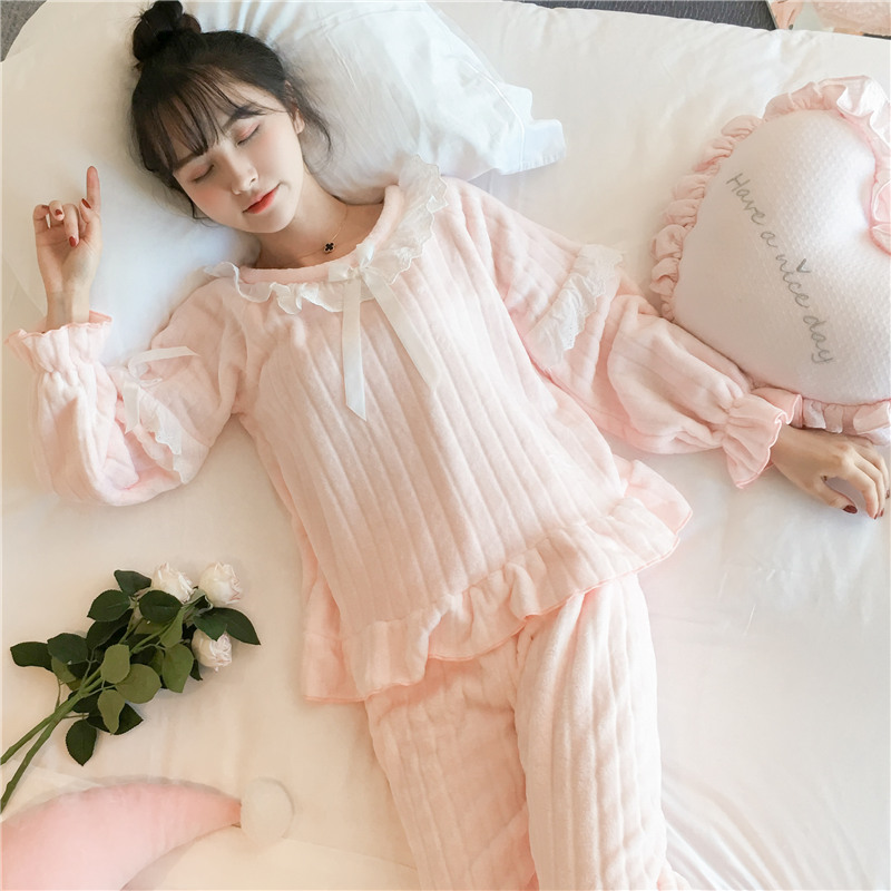 Pajamas Woman Winter Coral Velvet thickened cute sleeping skirt flannel warm sweet and sweet and outfitted home dress autumn