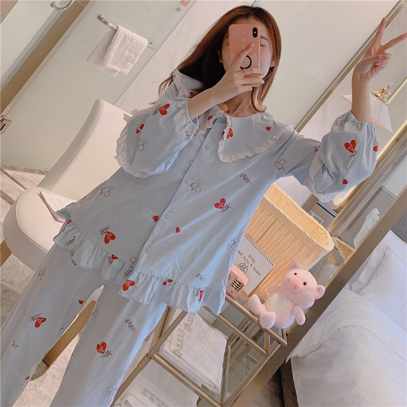 Pajamas women spring and autumn Korean version of fresh student princess suit sweet and lovely home clothing autumn and winter long sleeves can be worn outside autumn