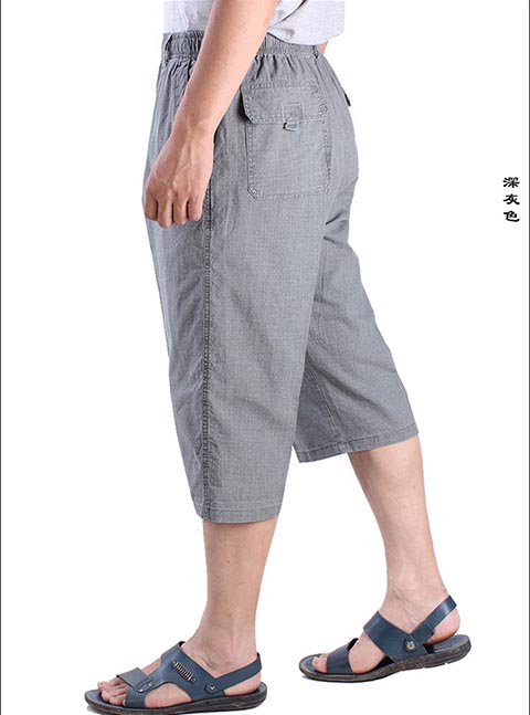 Mùa hè vải lanh mỏng cắt quần nam lỏng lẻo giữa và quần short tuổi già quần nam quần thun eo quần quần đi biển quần nam