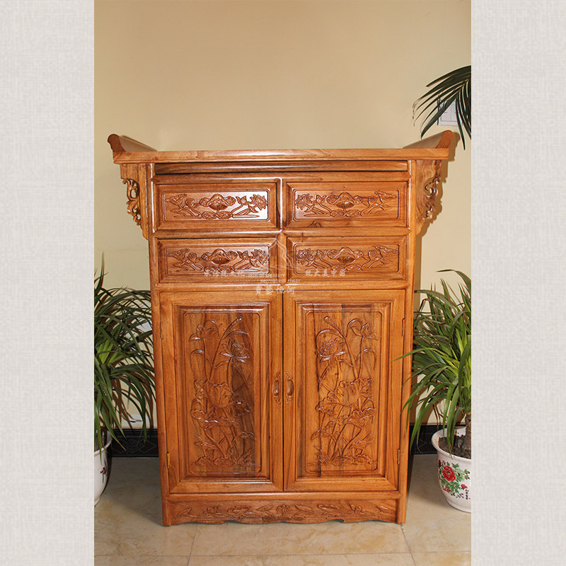 Buddha's niche for table pure handmade fragrant Zhangmu wood carved lotus Buddhist table cabinet Shentai for a table incense case for the Buddha table can be set