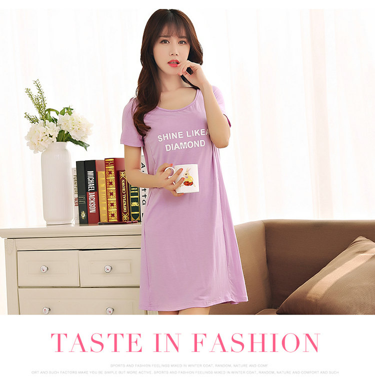 Với ngực pad phương thức đồ ngủ nữ mùa hè nightdress phần mỏng ngắn tay váy lỏng mùa hè kích thước lớn nữ nhà dịch vụ