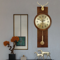 New Chinese style deer head wall clock living room household creative mute quartz clock Modern Chinese style retro art decoration