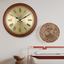 European household wall clock Living room creative quartz clock Mute solid wood atmosphere Fashion simple American radio clock