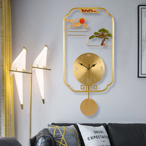 New Chinese style copper wall clock atmospheric living room creative hanging watch Non-European and American style clock decoration silent Chinese style quartz clock