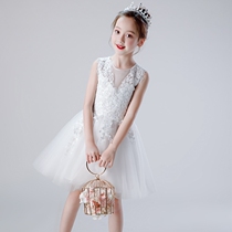 Childrens Dress White Princess Dress Spring Girl Piano Performance Costume Fluffy Yarn Catwalk Performance Costume Wedding Dress Flower Girl Dress
