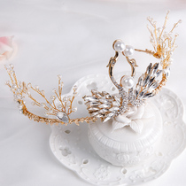 Childrens crown tiara princess girl swan crown crystal child birthday host catwalk Korean rhinestone headband