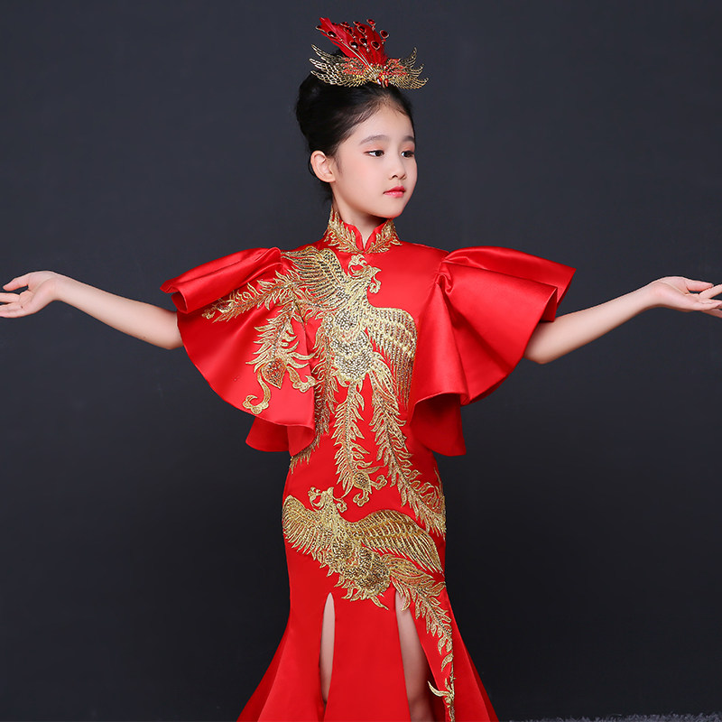 Girls evening dress princess dress model catwalk mermaid costume little girl birthday host flower girl dress