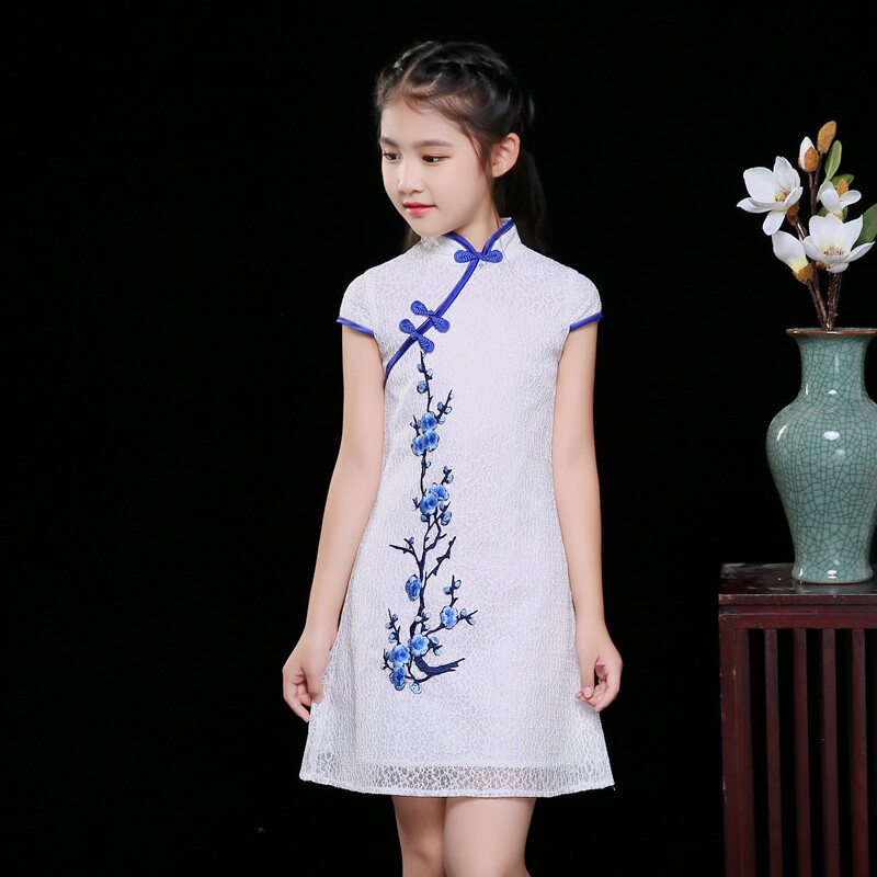 Girls cheongsam 2019 new summer dress children's Tang suit Chinese dress little girl big boy guzheng costume