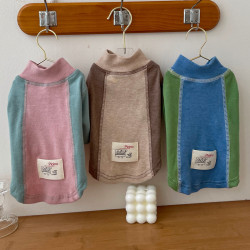 Color-Blocked Sleeve Cotton Base Shirt Pet Clothes Small Dog Cat Clothes Korean Japanese Spring Autumn Winter Pure Cotton T-Shirt