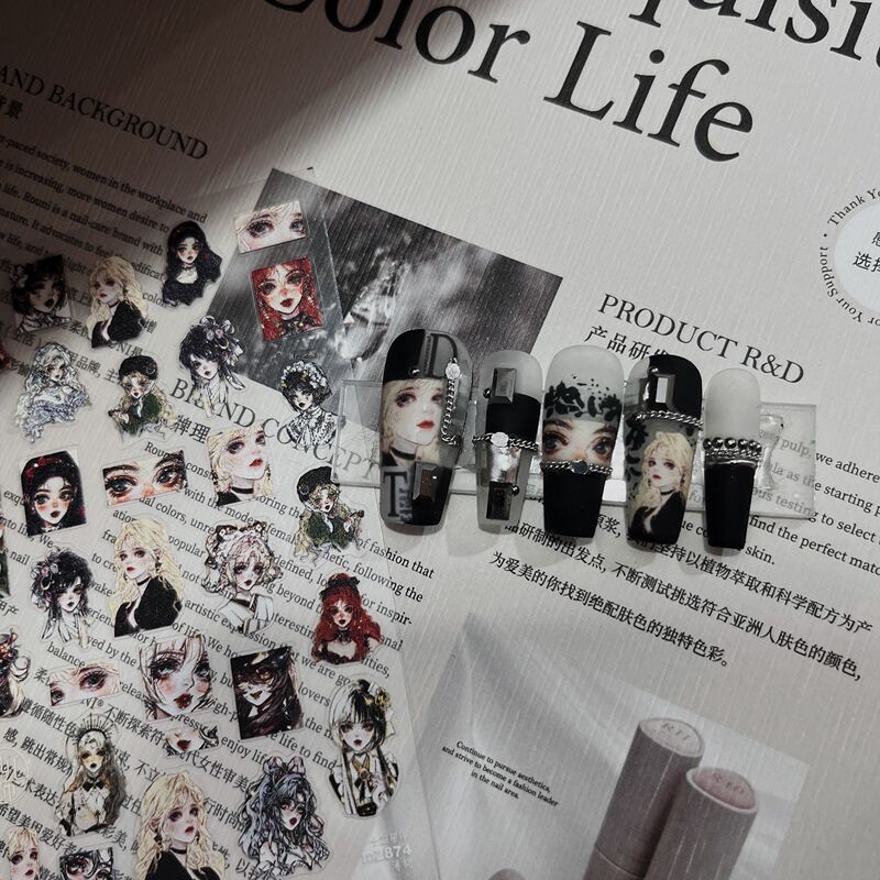 【Tomoni】Thin and Flexible Nail Stickers, Popular Retro Nail Stickers, Japanese Style Twelve Zodiac Signs, Graffiti Style