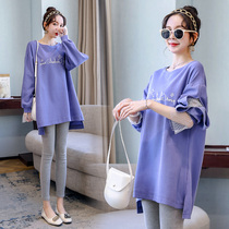 Pregnant womens autumn suit fashion long sleeve T - shirt 2022 new pregnant womens clothing spring and autumn suit shirt