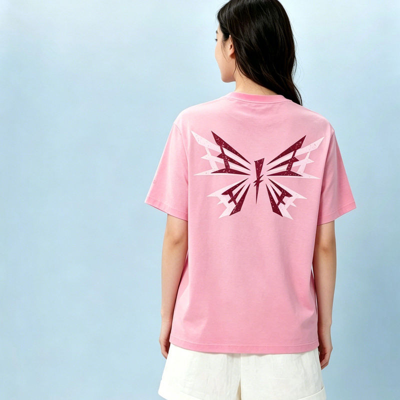 Nicholas Tse Evolution Beijing Concert Reflective Butterfly Clothing Same Style Pure Cotton Short-Sleeve Pink T-Shirt Fan Support