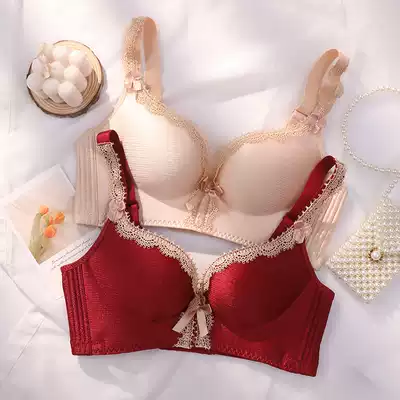 This year of life red underwear female small chest gathered without steel ring underwear set adjusted double breast anti-sagging bra