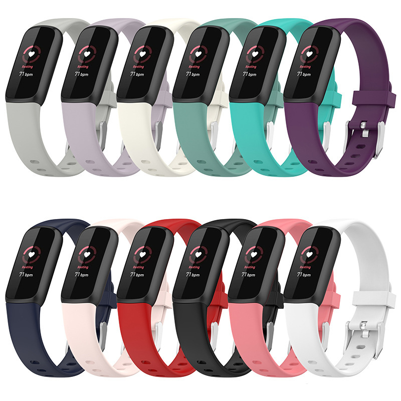 Amazon's New Compatible Fitbit Luxe Silicone Strap Smart Bracelet Replacement Wristband with Silver Buckle Sports Strap