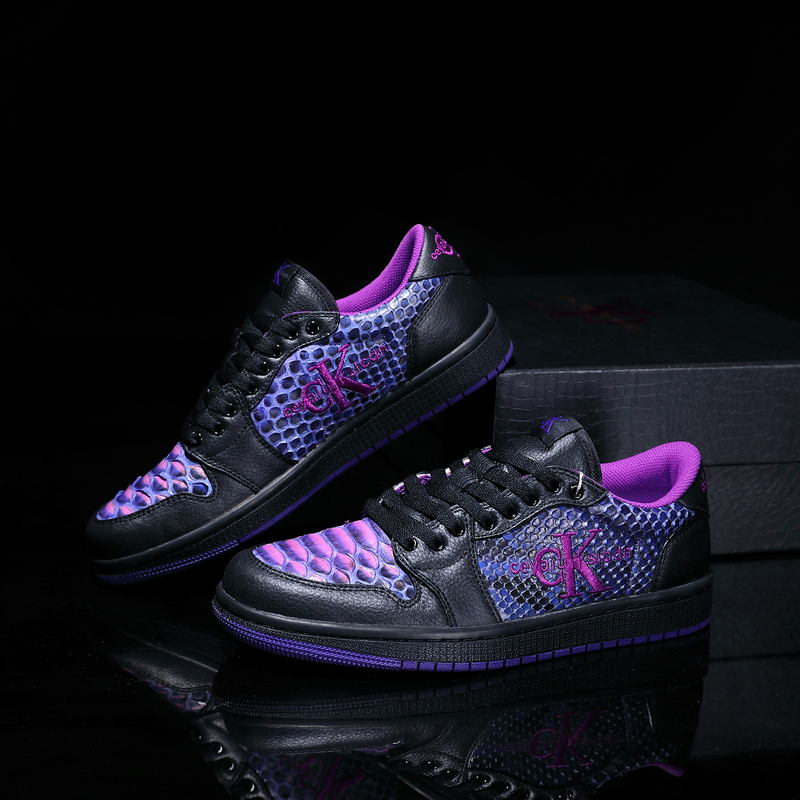 Ceyaiu Kslcdn Genuine Leather Black and Purple Python Skin + Top-Layer Cowhide Light Luxury Versatile Color-Blocking Niche Trendy Shoes