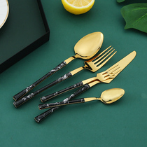 Stainless steel Western food knife and fork spoon three pieces of marble appearance dessert fork spoon suit
