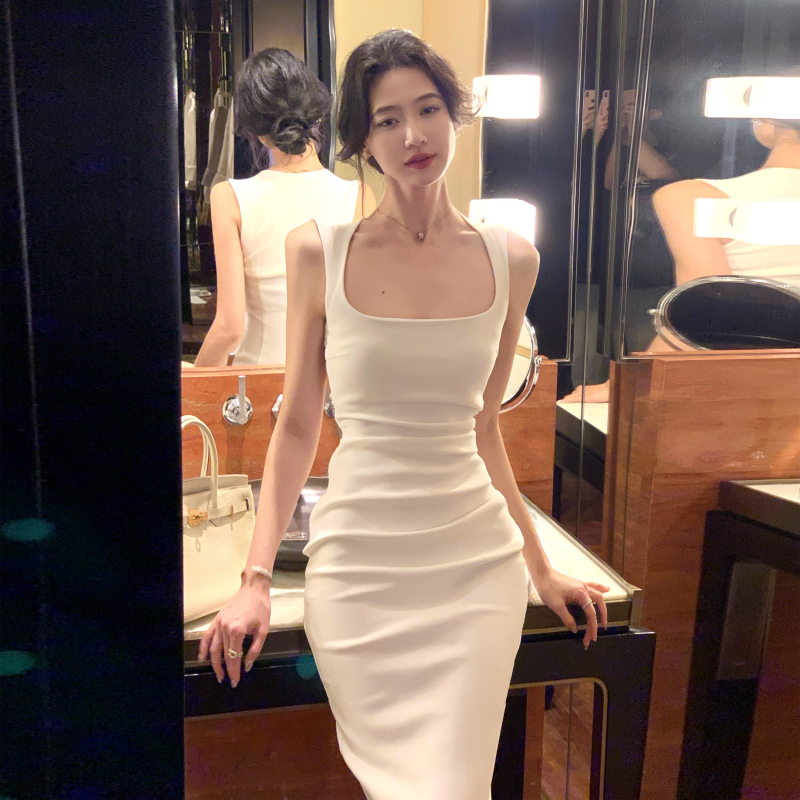 Nu Anuo Knitted Dress for Women, Three Colors, New Fashion Slim-Fit Spaghetti Strap Waist-Cinching Bodycon Skirt, Elastic Skirt, New Style Nu Anuo Knitted Dress for Women, Three Colors, New Fashion Slim-Fit Spaghetti Strap Waist-Cinching Bodycon Skirt, Elastic Skirt, New Style