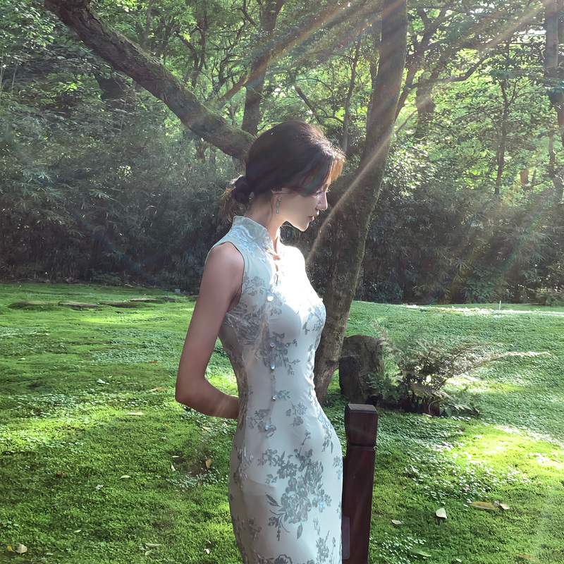 Nu Anuo's "Xise Shaoguang" Velvet Burnt-Flower New Chinese-Style Cheongsam Dress, New Waist-Cinching Mid-Length Dress