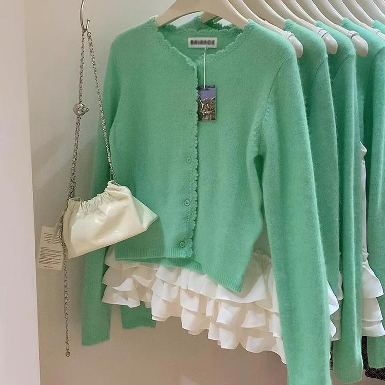 Apple Light Green Heavy-Duty Handmade Edge Cashmere Sweater for Women 2025 New European Style Fresh Knit Cardigan