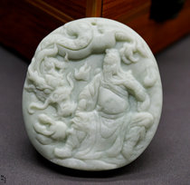 Lantian jade Guizhou green riding dragon Guan Gong pendant mens jade Guan Yu neck necklace jade pendant pendant jewelry