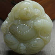 Natural Hetian jade light yellow mouth female jade Buddha jade pendant big belly Maitreya Buddha laughing Buddha pendant jade Buddha male necklace sweater chain