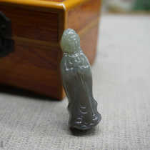 Hotan jade Qinghai material smoked sapphire full body three-dimensional standing Guanyin pendant pendant is delicate and comes with a gift accessory