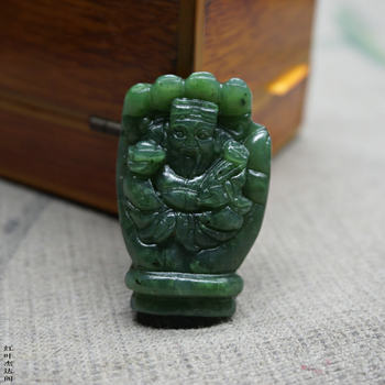 Jasper double-side carved god of wealth pendant with reaching out