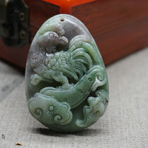 Hotan jade Qinghai material smoke green belt green auspicious wishful pendant zodiac chicken animal year necklace jade pendant female natural jade