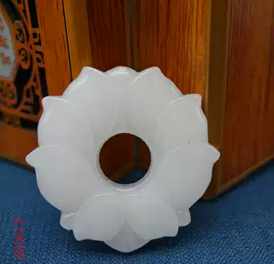 Xinjiang Kangwa stone white jade lotus pendant natural jade double-sided Lotus male and female pendants jade necklace sweater refining