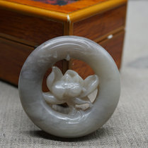 Hotan jade lotus double-sided hollow pendant smoke sapphire jade safe brand men and women jade pendant jade pendant necklace brand