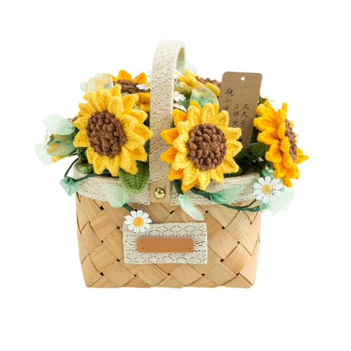 Плетеный крючок для вязания ручной работы, набор материалов, букет, DIY, подарок на день рождения, подсолнух