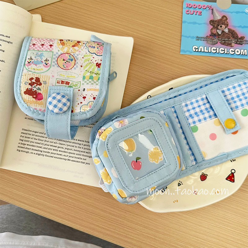 Korean Pu Small Floral Coin Purse Cartoon Baby Blue Women's Storage Bag Multi-Layer Card Holder Mini Small Bag Student Wallet