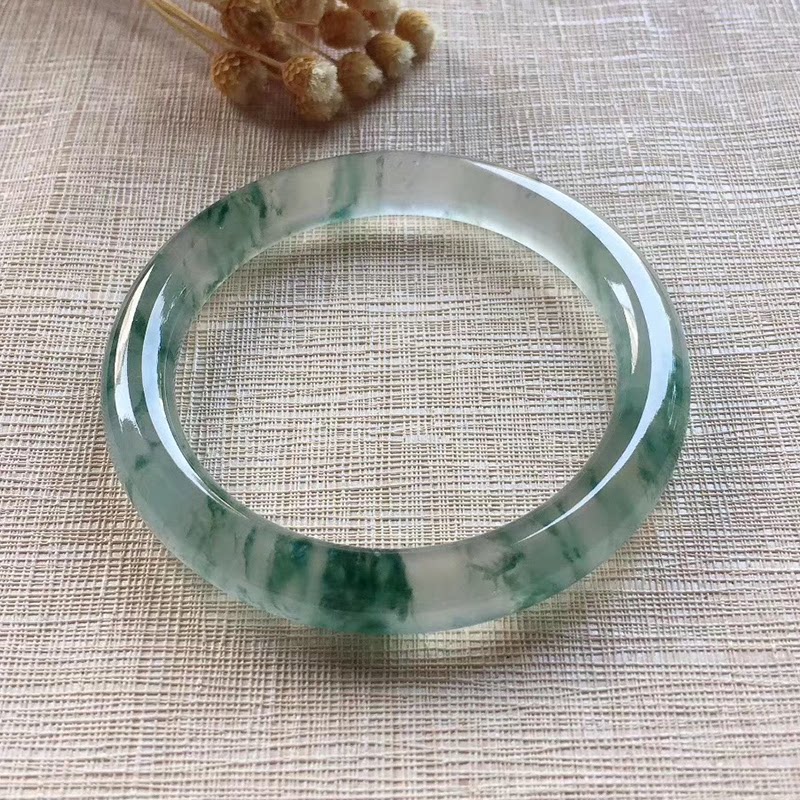 Longyu Culture Old Pit Glass Species Floating Blue Flower Emerald Bracelet Myanmar Ice Seed Fine Round Bar Jade